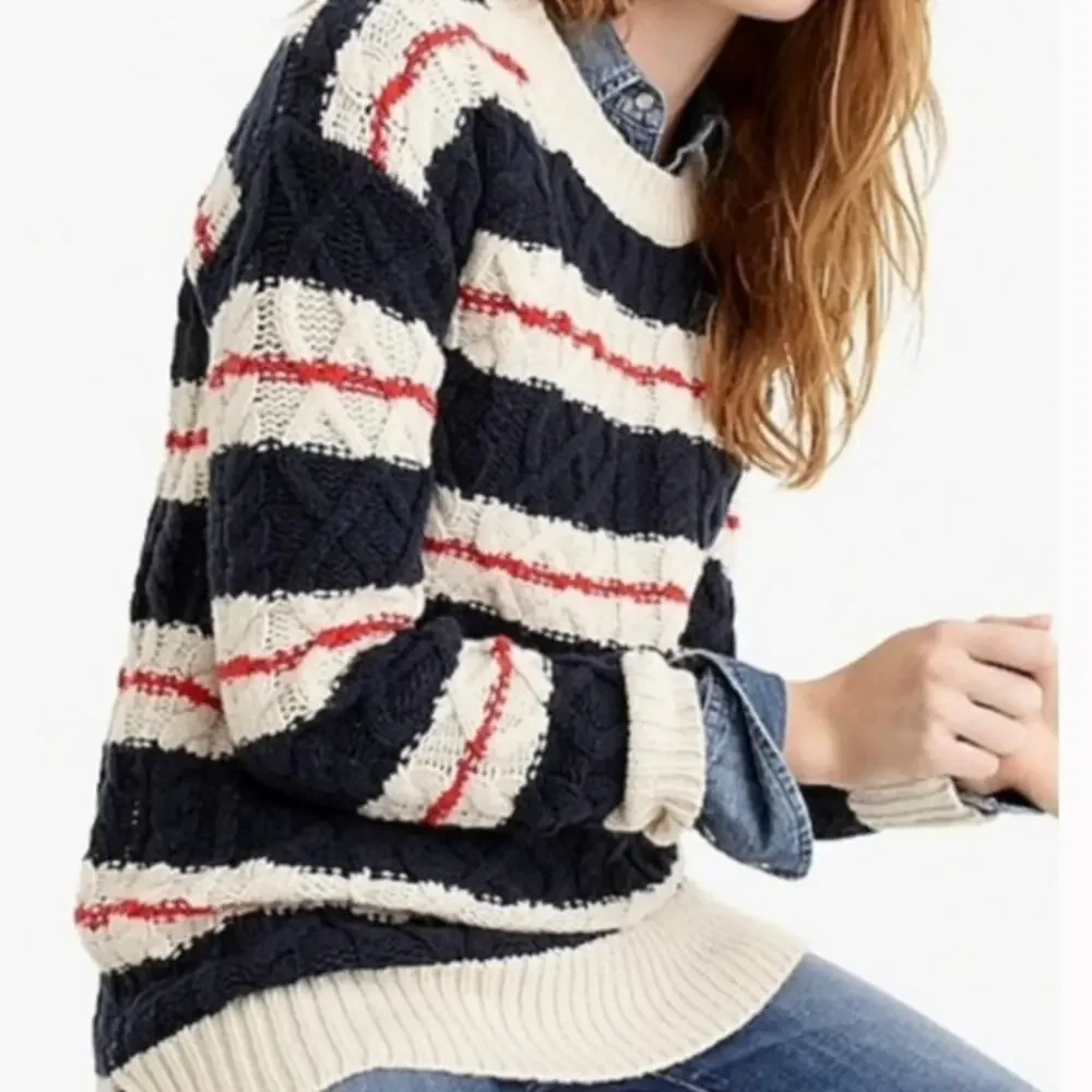 J.Crew Gabby Stripe Cable Knit Wool Tunic Sweater